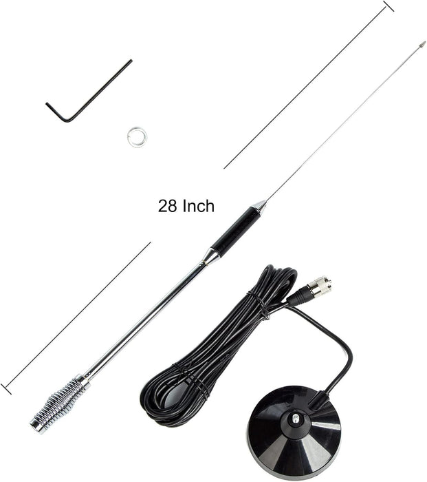 CB Antenna 28 Inch 27 Mhz CB Radio Antenna Full Kit with Heavy Duty Magnet Mount Mobile/Car Radio Antenna Compatible with President Midland Cobra Uniden Anytone by