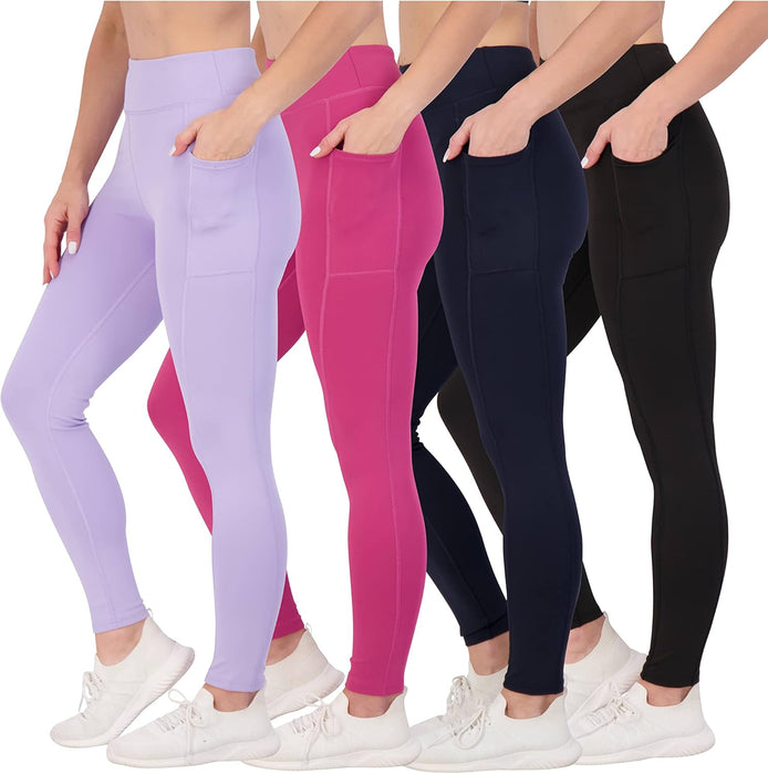 4-Pack: Women'S Full Length Fitted Athletic Yoga Performance Leggings with Pockets (Available in plus Size)