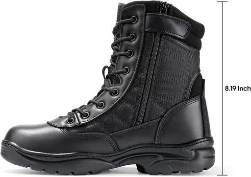 "Men's Military Tactical Side Zip Leather Combat Boots by "