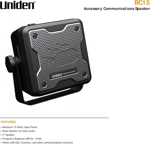 (BC15) Bearcat 15-Watt External Communications Speaker. Durable Rugged Design, Perfect for Amplifying  Scanners, CB Radios, and Other Communications Receivers, Black