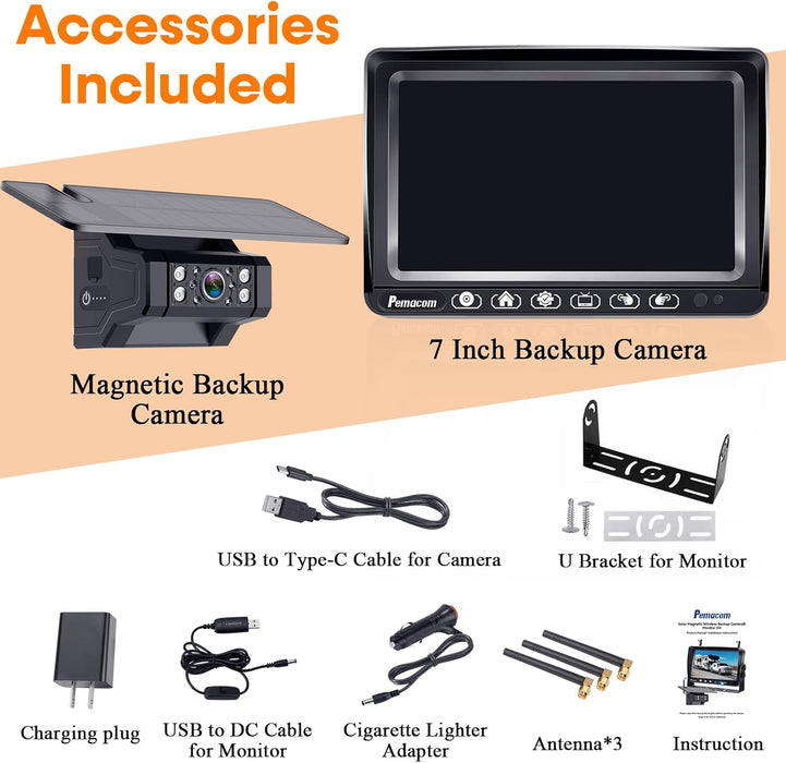 Wireless RV Backup Camera Install-Free for Trailer: 7 Inch Recording Monitor Solar RV Rear View Camera Long Battery Life - Strong Magnetic RV Camera HD 1080P for Furrion Voyager Series Rvs Trucks