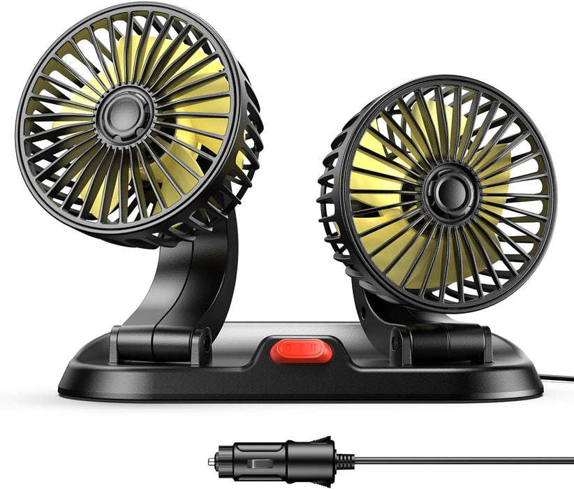 Car Fan - Dual Head USB Fan for Car, Portable Vehicle Cooling Fan - Brushless Motor(2024 Upgraded) - 3 Speeds, 360° Rotation, for Car Dashboard, Suv/Rv/Truck/Sedan/Cruise/Office, USB Powered