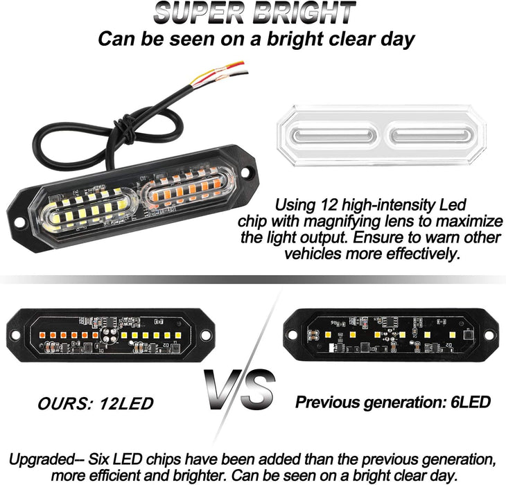 "Ultra Slim 12-LED Sync Feature Strobe Lights for Truck Car Vehicle - Emergency Beacon Hazard Warning Lights"