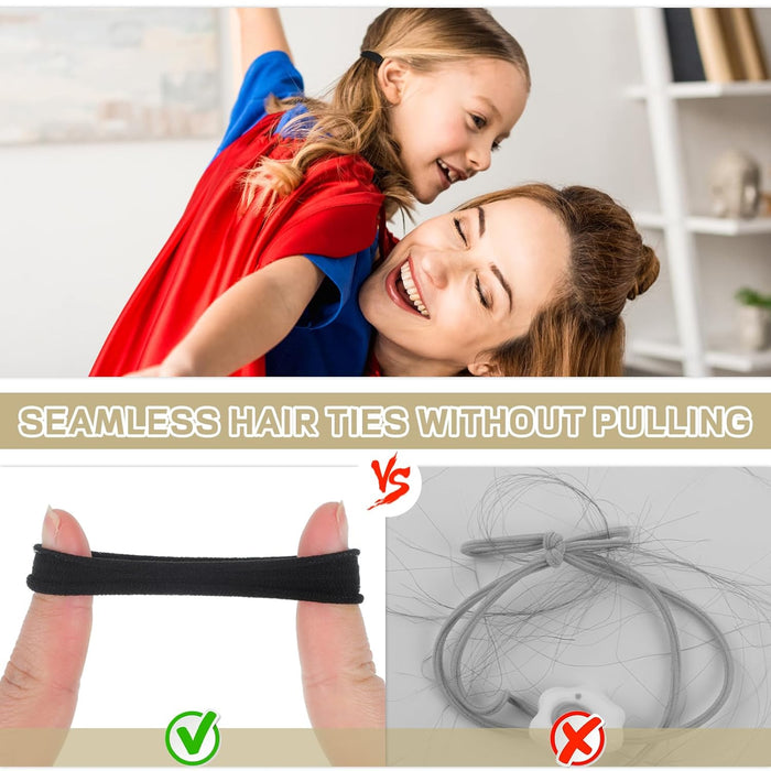 100PCS Black Hair Ties, Seamless Hair Ties No Damage Ponytail Holders Elastics Hair Accessories for Women Girls