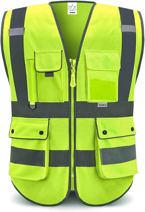 Multiple Pockets Class 2 High Visibility Reflective Safety Vest Men Women Work Construction Vest Meets ANSI Standards