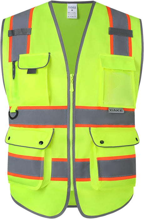 Multiple Pockets Class 2 High Visibility Reflective Safety Vest Men Women Work Construction Vest Meets ANSI Standards