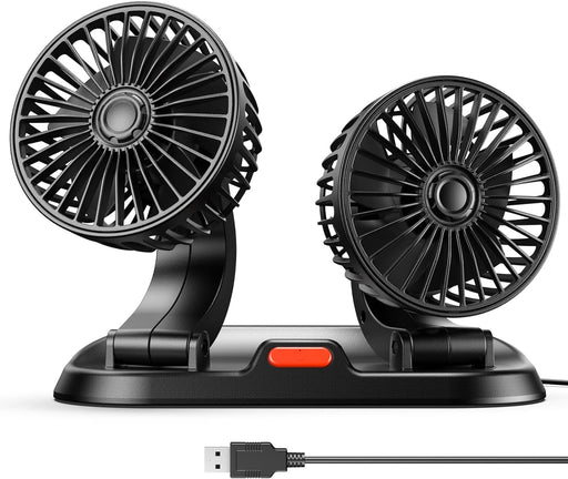 Car Fan - Dual Head USB Fan for Car, Portable Vehicle Cooling Fan - Brushless Motor(2024 Upgraded) - 3 Speeds, 360° Rotation, for Car Dashboard, Suv/Rv/Truck/Sedan/Cruise/Office, USB Powered