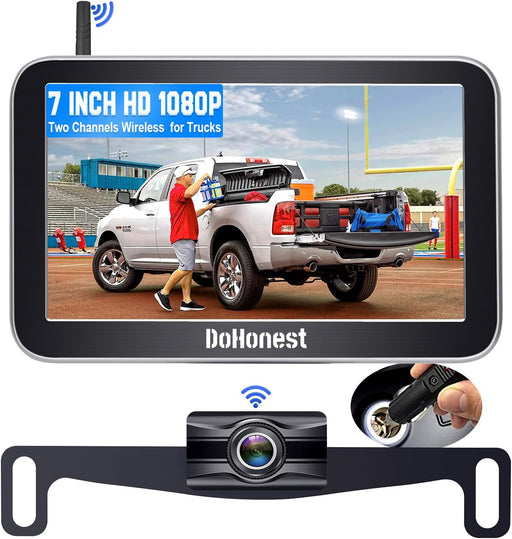 Wireless Truck Backup Camera 7-Inch: Easy to Install HD 1080P Split-Screen Color Auto Night Vision Rear View Camera DIY Guide Lines Wide Angle Waterproof for Car Pickup Van SUV -  V29