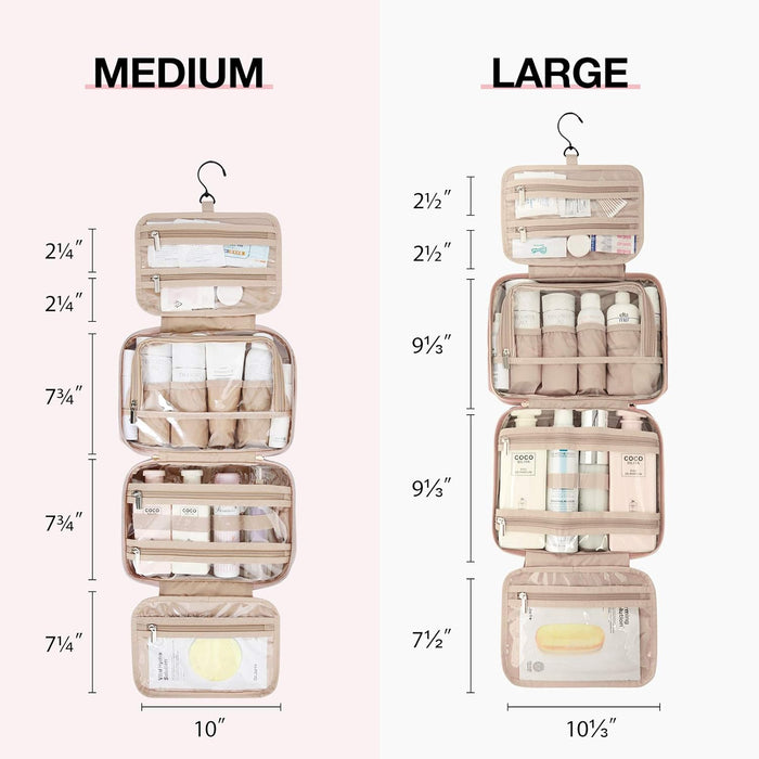 Toiletry Bag Hanging Travel Makeup Organizer with TSA Approved Transparent Cosmetic Bag Makeup Bag for Full Sized Toiletries, Medium-Pink