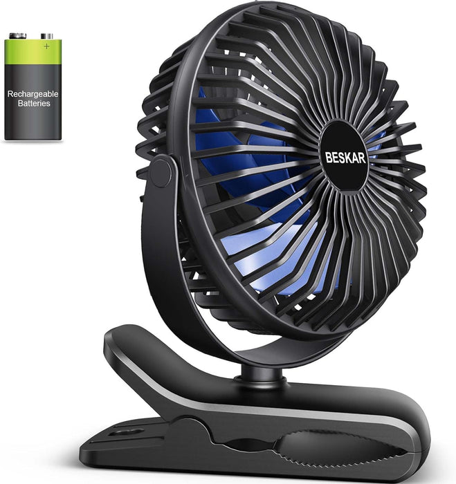 USB Clip on Fan, Portable Small Fan with Cord Powered, 3 Speeds Strong Airflow, with Sturdy Clamp, Quiet Personal Desk Fan