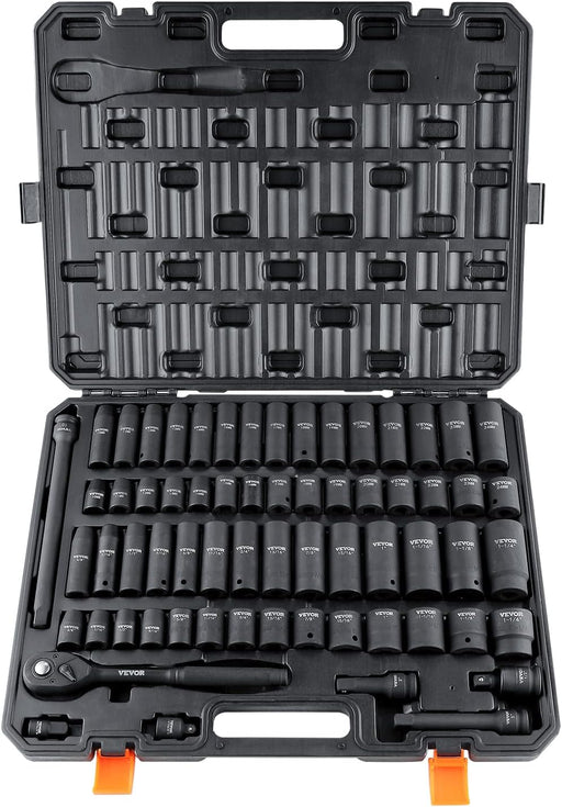 Impact Socket Set 1/2 Inches 19 Piece, Deep Socket, 6-Point Sockets, Rugged Construction, Cr-V, 1/2 Inches Drive Socket Set Impact 3/8 Inch - 1-1/2 Inch, with a Storage Cage