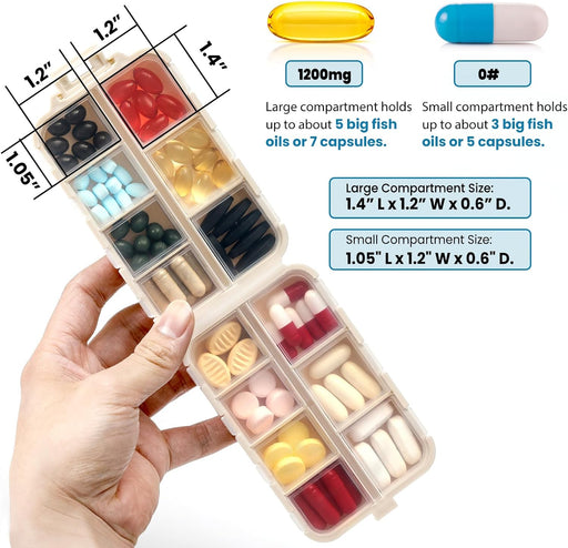 3 Pack, 14 GRIDS Travel Pill Organizer Box with Labels - Travel Medicine Case Kit - Pocket Daily Pharmacy Container - Travel Medication Holder Dispenser for Fish Oil Vitamin Supplement Storage