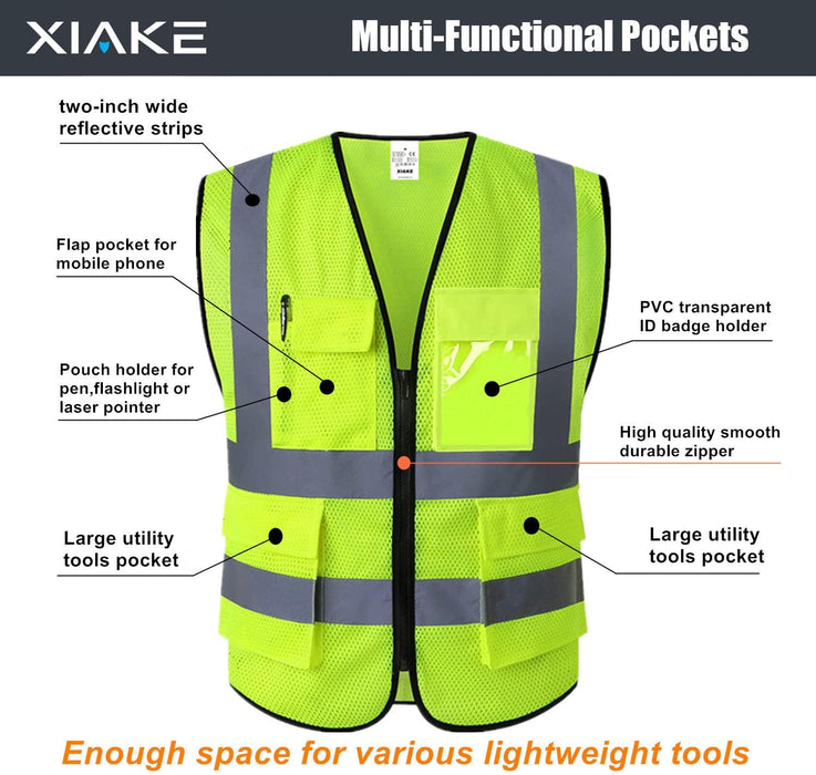 Multiple Pockets Class 2 High Visibility Reflective Safety Vest Men Women Work Construction Vest Meets ANSI Standards