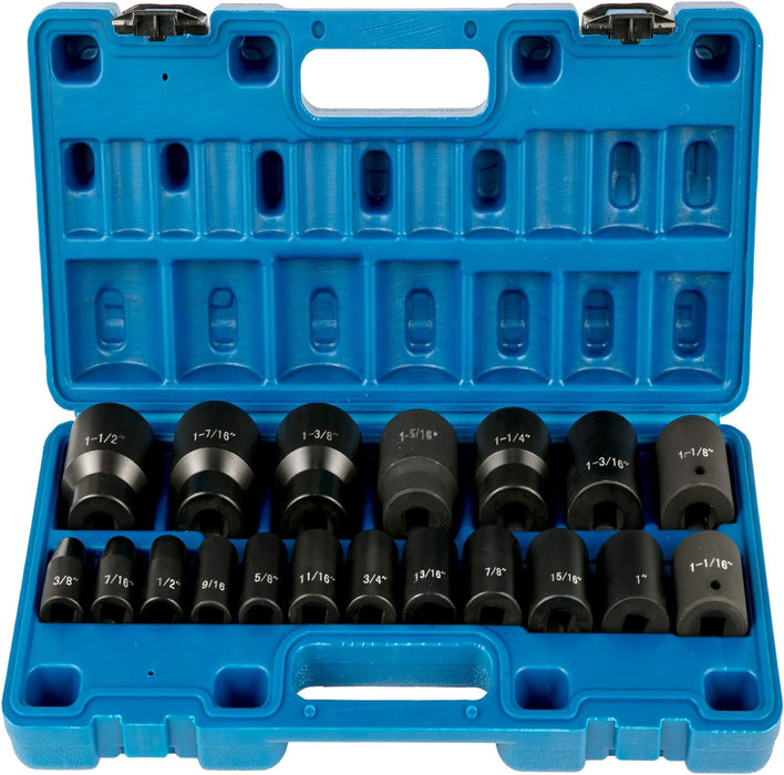 Impact Socket Set 1/2 Inches 19 Piece, Deep Socket, 6-Point Sockets, Rugged Construction, Cr-V, 1/2 Inches Drive Socket Set Impact 3/8 Inch - 1-1/2 Inch, with a Storage Cage