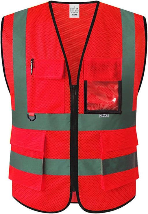 Multiple Pockets Class 2 High Visibility Reflective Safety Vest Men Women Work Construction Vest Meets ANSI Standards