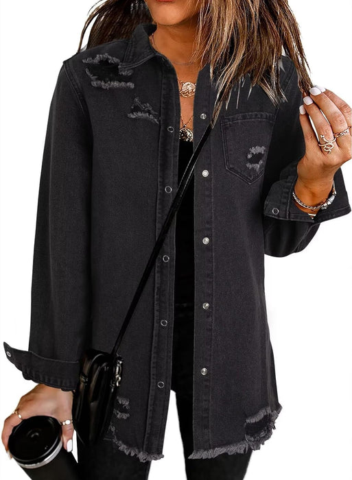 Women'S Oversized Denim Jacket Casual Long Boyfriend Distresse Jean Jacket Autumn Spring