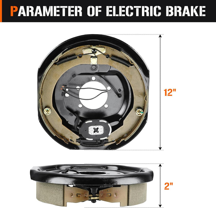 8 on 6.5" Bolt Circle Hub Drum Kits W/ 12" X 2" Left and Right Electric Brake for 7,000Lbs Trailer Axle,Cone Bearing