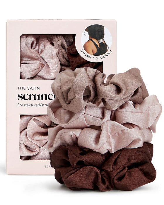 Terracotta Satin Hair Scrunchies for Women - Softer than Silk, No Damage, Silk Ponytail Holders, 5 Count