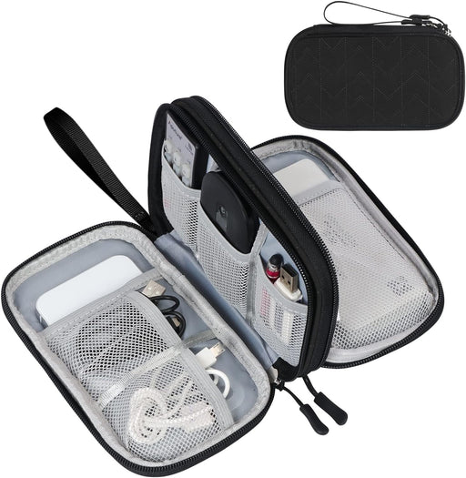 Travel Cable Organizer Pouch Electronic Accessories Carry Case Portable Waterproof Double Layers All-In-One Storage Bag for Cord, Charger, Phone, Earphone Black