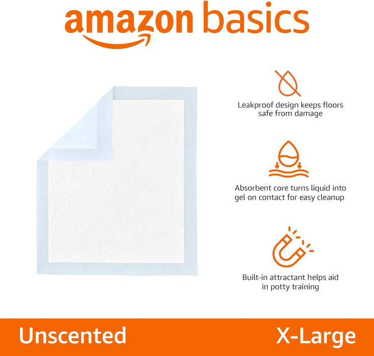 Dog and Puppy Pee Pads with 5-Layer Leak-Proof Design and Quick-Dry Surface for Potty Training, Standard Absorbency, X-Large, 28 X 34 Inch - Pack of 60, Blue & White