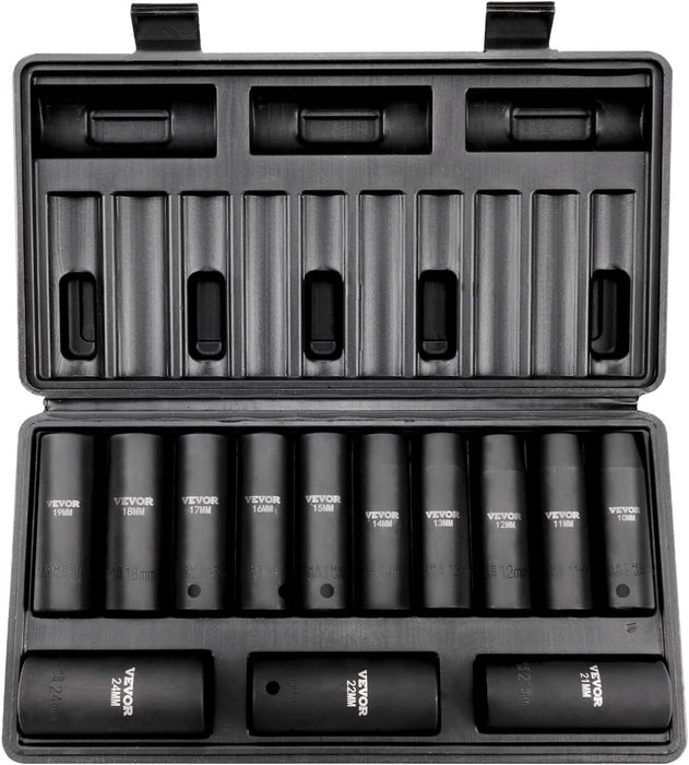 Impact Socket Set 1/2 Inches 19 Piece, Deep Socket, 6-Point Sockets, Rugged Construction, Cr-V, 1/2 Inches Drive Socket Set Impact 3/8 Inch - 1-1/2 Inch, with a Storage Cage