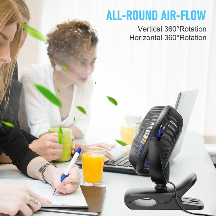 USB Clip on Fan, Portable Small Fan with Cord Powered, 3 Speeds Strong Airflow, with Sturdy Clamp, Quiet Personal Desk Fan