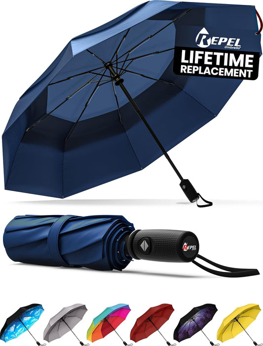 Windproof Travel Umbrellas for Rain - Easy Auto Open Close, Durable & Compact Umbrella, Strong Fiberglass Frame, Waterproof Canopy - Backpack, Purse, Portable Umbrella for Travel