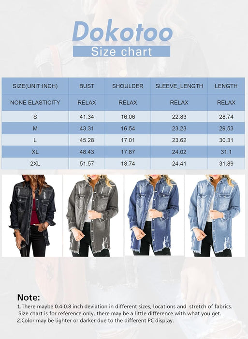 Women'S Oversized Denim Jacket Casual Long Boyfriend Distresse Jean Jacket Autumn Spring