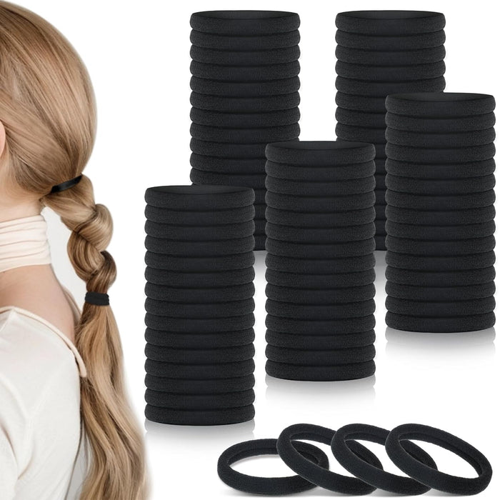 100PCS Black Hair Ties, Seamless Hair Ties No Damage Ponytail Holders Elastics Hair Accessories for Women Girls