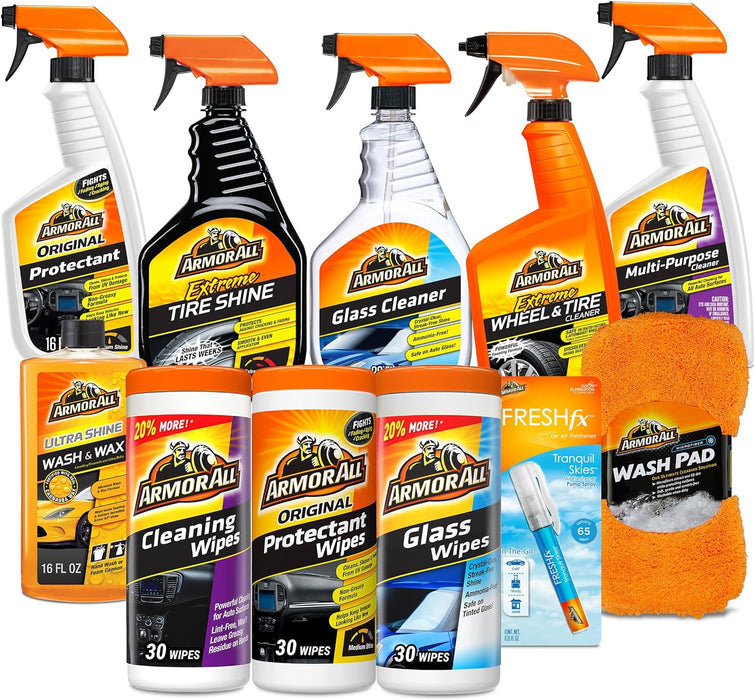 Premier Car Care Kit, Includes Car Wax & Wash Kit, Glass Cleaner, Car Air Freshener, Tire & Wheel Cleaner (8 Piece Kit)