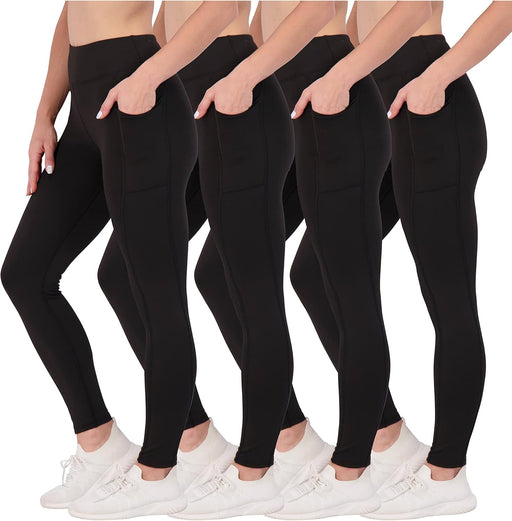 4-Pack: Women'S Full Length Fitted Athletic Yoga Performance Leggings with Pockets (Available in plus Size)