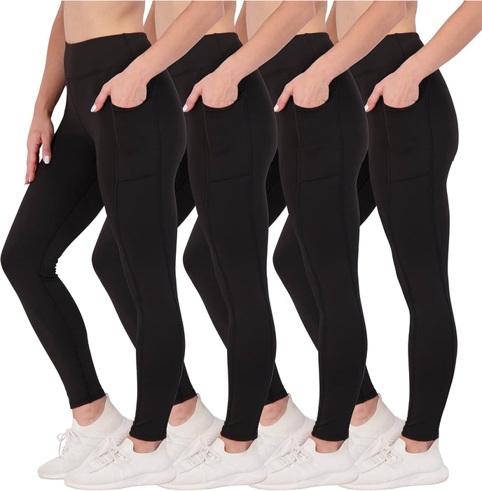 4-Pack: Women'S Full Length Fitted Athletic Yoga Performance Leggings with Pockets (Available in plus Size)