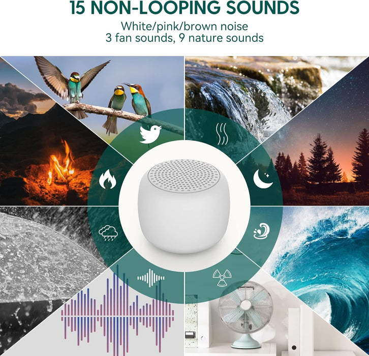 White Noise Machine  Mini Sound Machine for Adults Kids Baby | 15 Non-Looping Sounds | Timer | Easy to Pocket and Travel - White