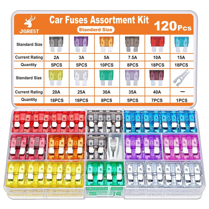 180Pcs Car Fuses Assorted Kit, 60 Mini Blade Car Fuse + 60 Standard Fuse Automotive + 60 Micro Fuse + 1 Puller –11 Specifications Mixed Auto Fuse: 2Amp 3A 5A 7.5A 10A 15A 20A 25A 30A 35A 40A