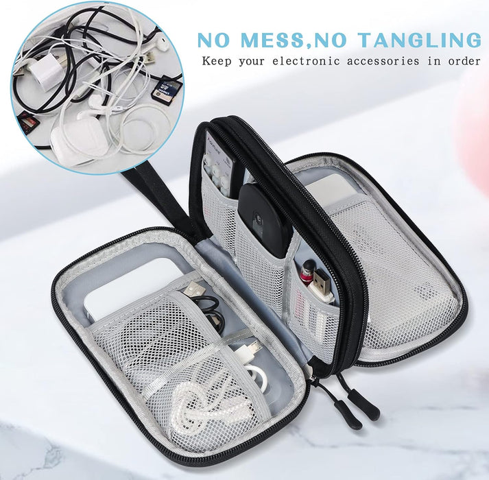 Travel Cable Organizer Pouch Electronic Accessories Carry Case Portable Waterproof Double Layers All-In-One Storage Bag for Cord, Charger, Phone, Earphone Black