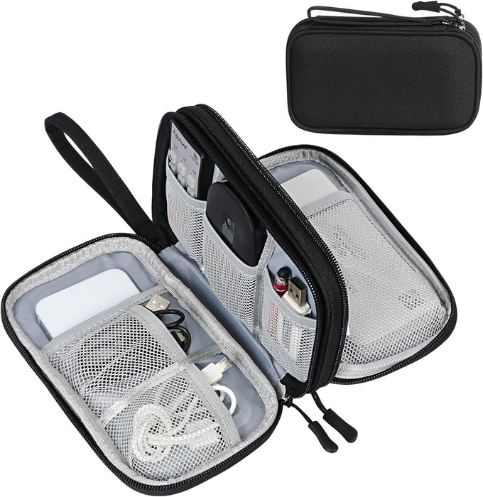 Travel Cable Organizer Pouch Electronic Accessories Carry Case Portable Waterproof Double Layers All-In-One Storage Bag for Cord, Charger, Phone, Earphone Black