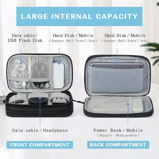 Travel Cable Organizer Pouch Electronic Accessories Carry Case Portable Waterproof Double Layers All-In-One Storage Bag for Cord, Charger, Phone, Earphone Black