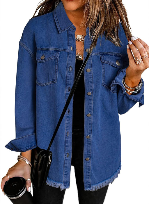 Women'S Oversized Denim Jacket Casual Long Boyfriend Distresse Jean Jacket Autumn Spring