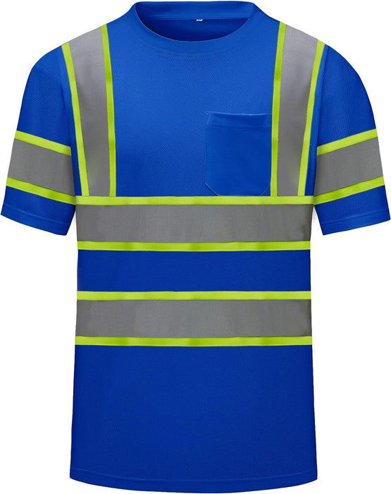 High Visibility Shirts Quick Dry Safety T Shirts with Reflective Strips and Pocket Short Sleeve Mesh Hi Vis Construction Work Class 2 Shirt for Men/Women Black Bottom Lime,Medium