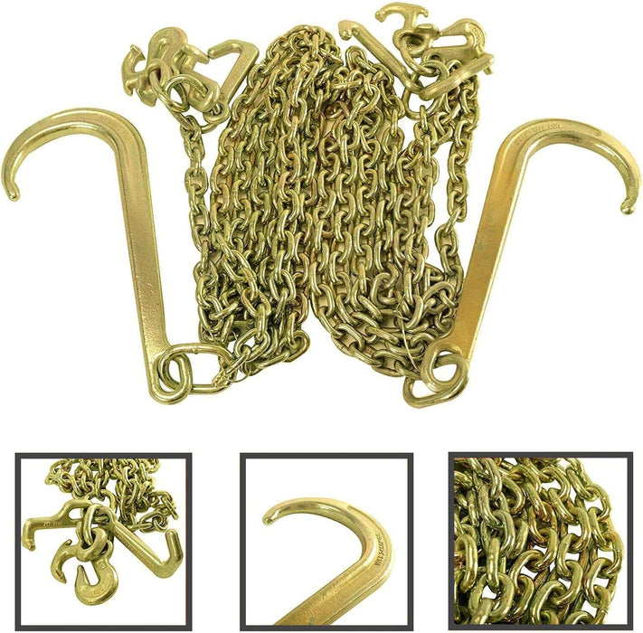 Grade 70 5/16 Inch X 10 Feets Transport Tow Chain J Hook Long Shank W/R T J Grab Hook Yellow Zinc - 3,700 Lbs. Safe Working Load