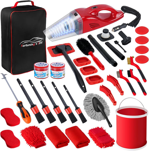 37PCS Car Detailing Kit Interior Cleaner, Auto Detailing Kit, Car Vacuum Car Interior Detailing Kit, Car Wash Kit with Bucket Detailing Brush Set Car Accessories for Motorcycle, Cars, Bikes, Wheels