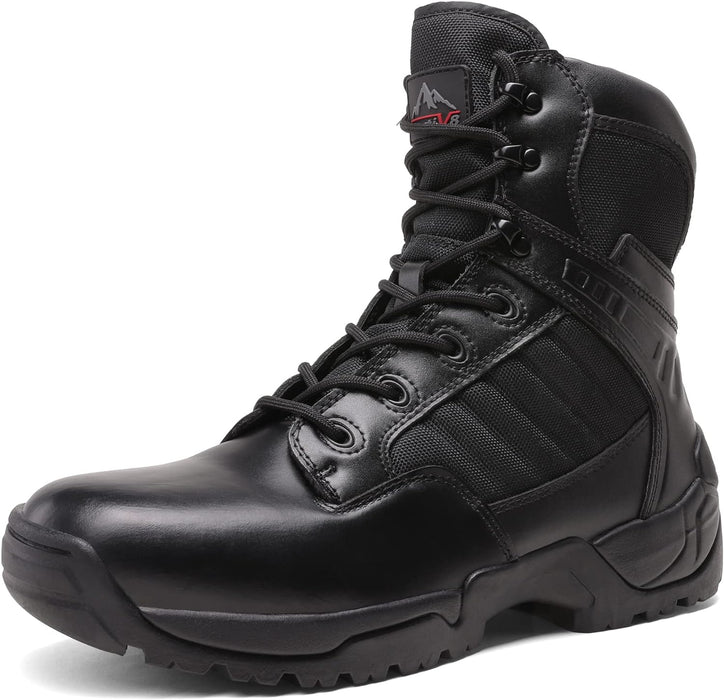 "Men's Military Tactical Side Zip Leather Combat Boots by "