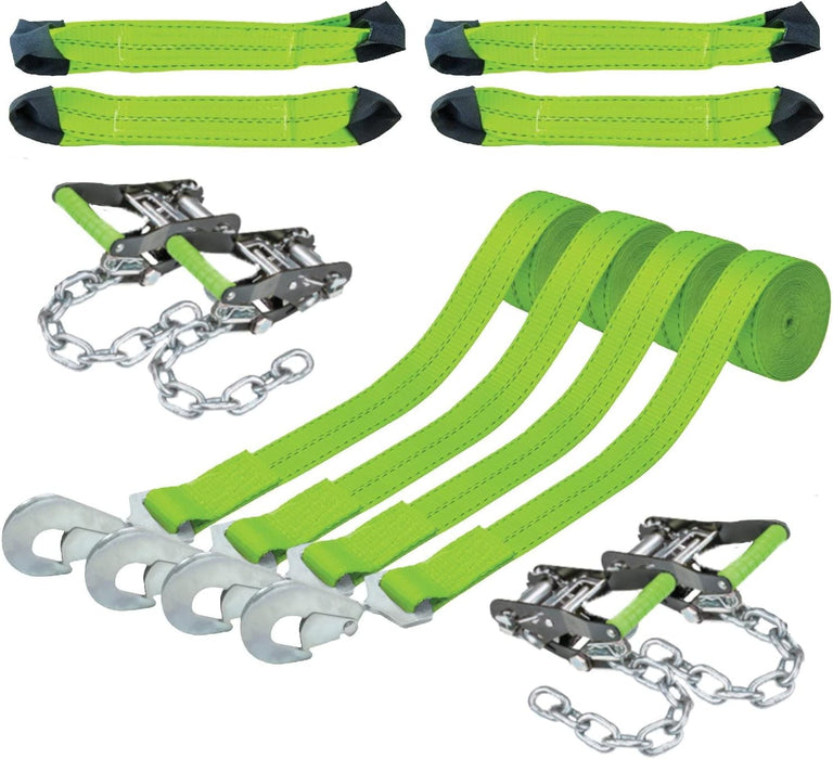 8-Point Roll Back Vehicle Tie down Kit with Chain Tails on Both Ends - Set of 4 - Proseries