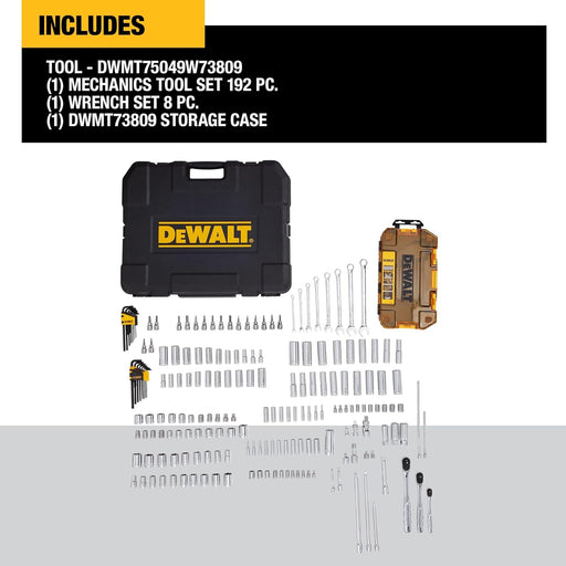 Mechanics Tool Set, SAE and Metric, 1/2, 1/4, 3/8 Drive Sizes, 192-Piece (DWMT75049)