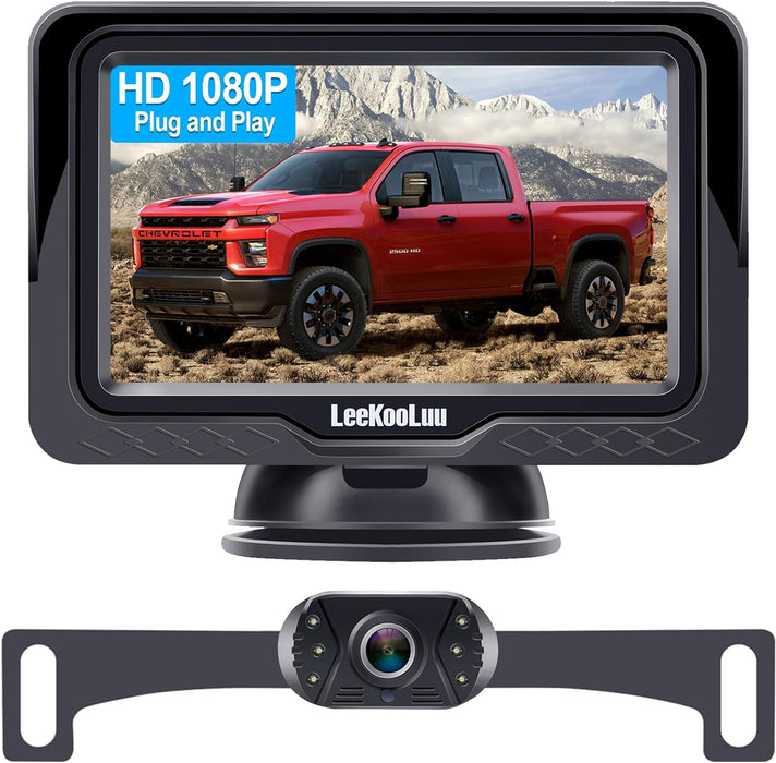 Backup Camera Easy Setup Plug-Play: HD 1080P No-Delay Waterproof - Clear Night Vision Rear View Camera with 4.3 Inch Monitor for Car Truck SUV - LK3