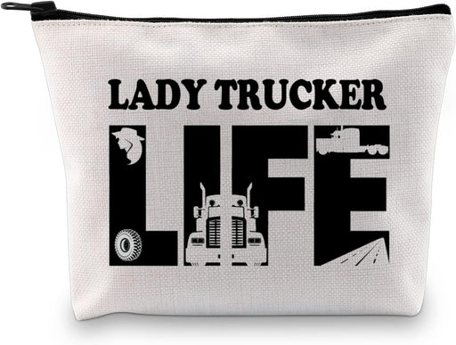 Lady Trucker Makeup Bag Lady Trucker Life Truck Driving Gifts Womens Female Truck Driver Zipper Pouch (LADY TRUCKER LIFE)