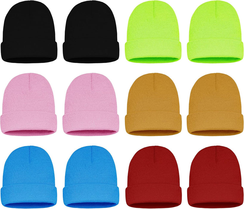 12 Pack Winter Beanie Hats for Men Women, Warm Cozy Knitted Cuffed Skull Cap, Wholesale