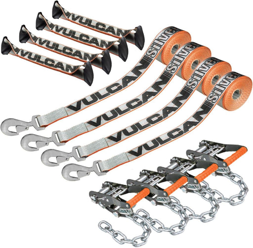 8-Point Roll Back Vehicle Tie down Kit with Chain Tails on Both Ends - Set of 4 - Proseries