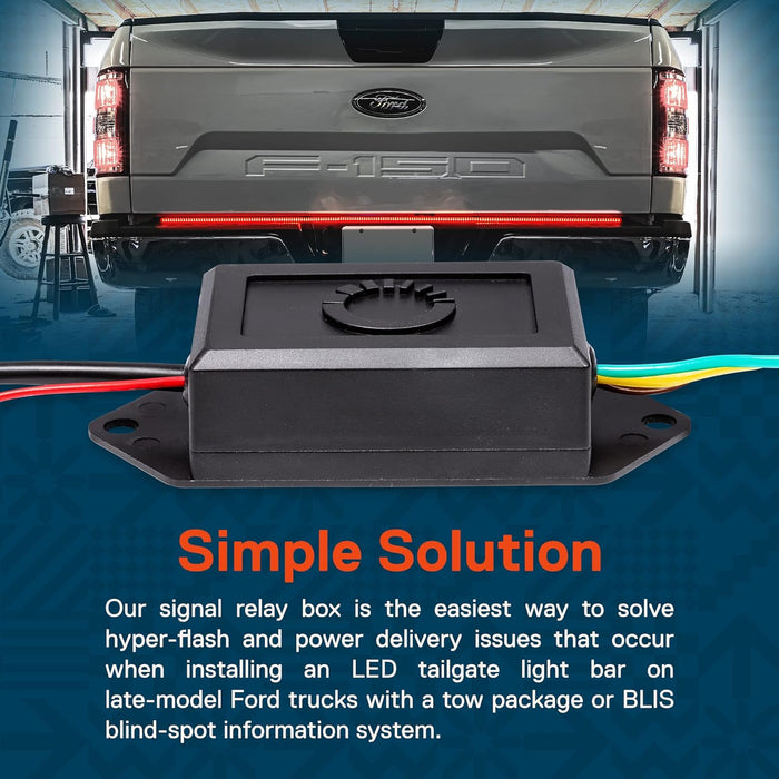 TRUE MODS Tailgate Light Bar Signal Relay Box [4-Pin Flat] [Ford F-150 F-250 F-350 Super-Duty up to 2018] [Tow Package] [BLIS] Trouble-Shoot Solution for Ford Pick-Up Trucks with Error Code