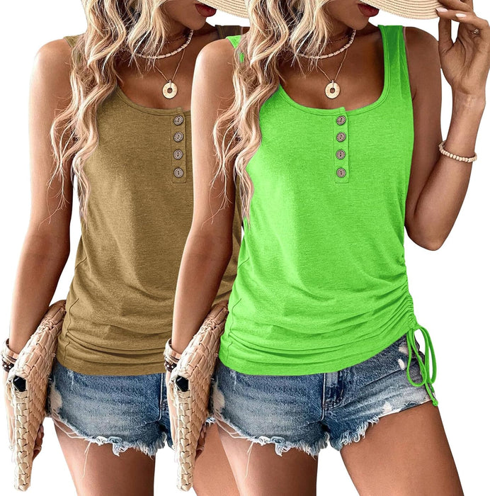 Womens Tank Tops, 2 Pack Summer Tank Tops for Women 2024, Sleeveless U Neck Loose Button Casual Henley Tops Shirts